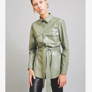 New Flap Pocket Front Belted Faux Leather Jacket/Shacket Size Small